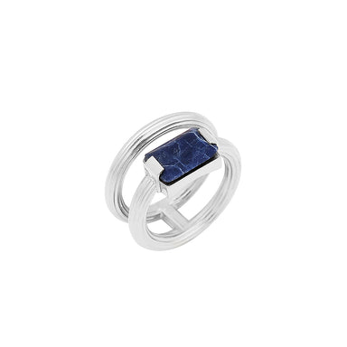silver milestone double ring with sodalite