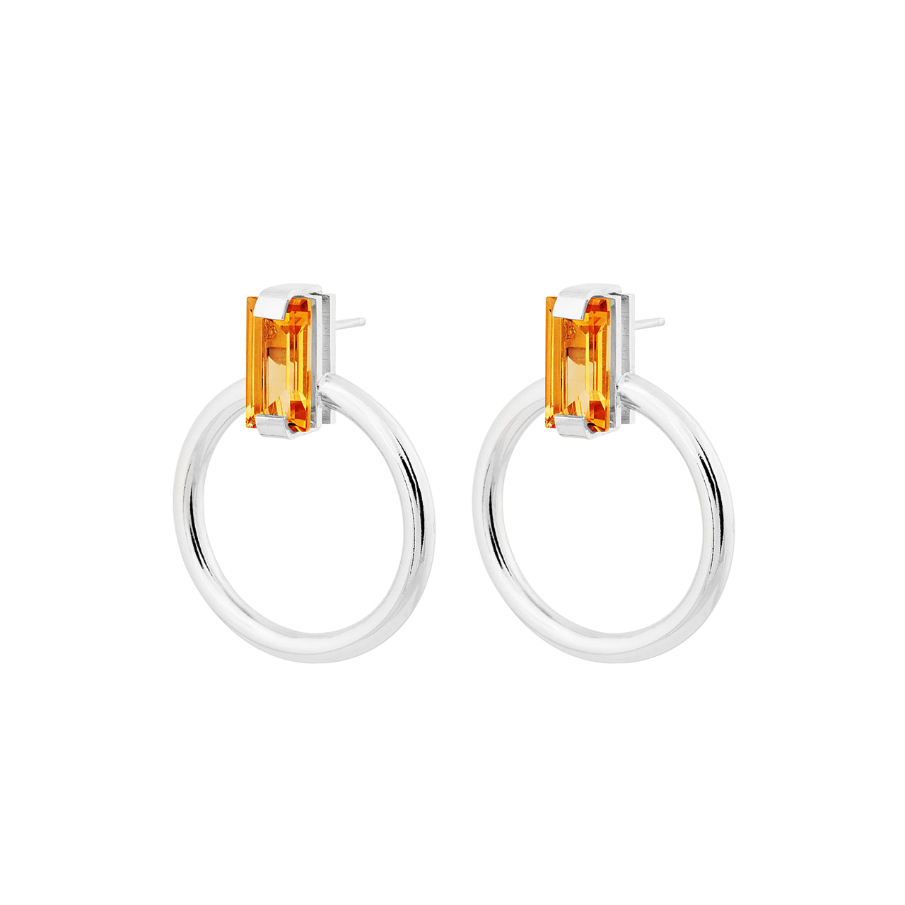 silver shine hoops with citrine