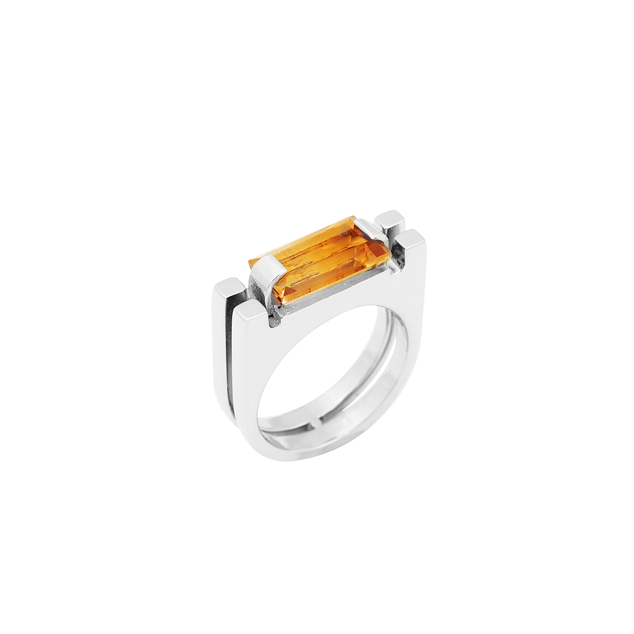 silver shine ring with citrine