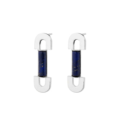 silver tube earrings with lapis lazuli