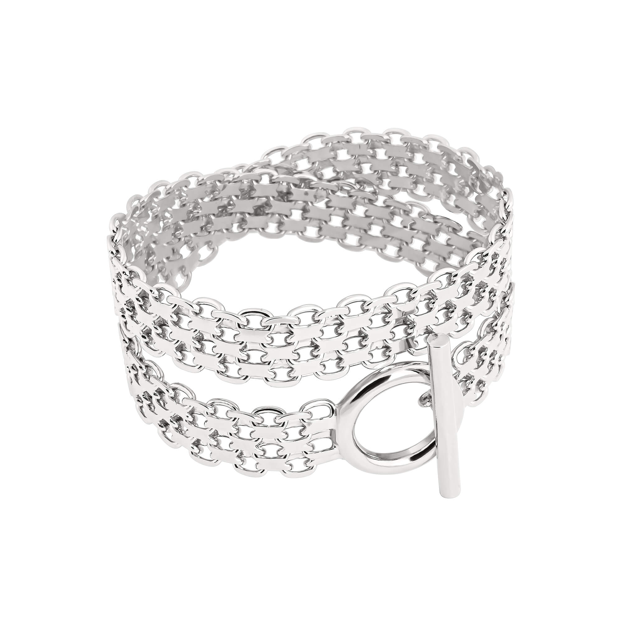 Drip T-lock bracelet in silver with layered chain design and T-bar toggle clasp.