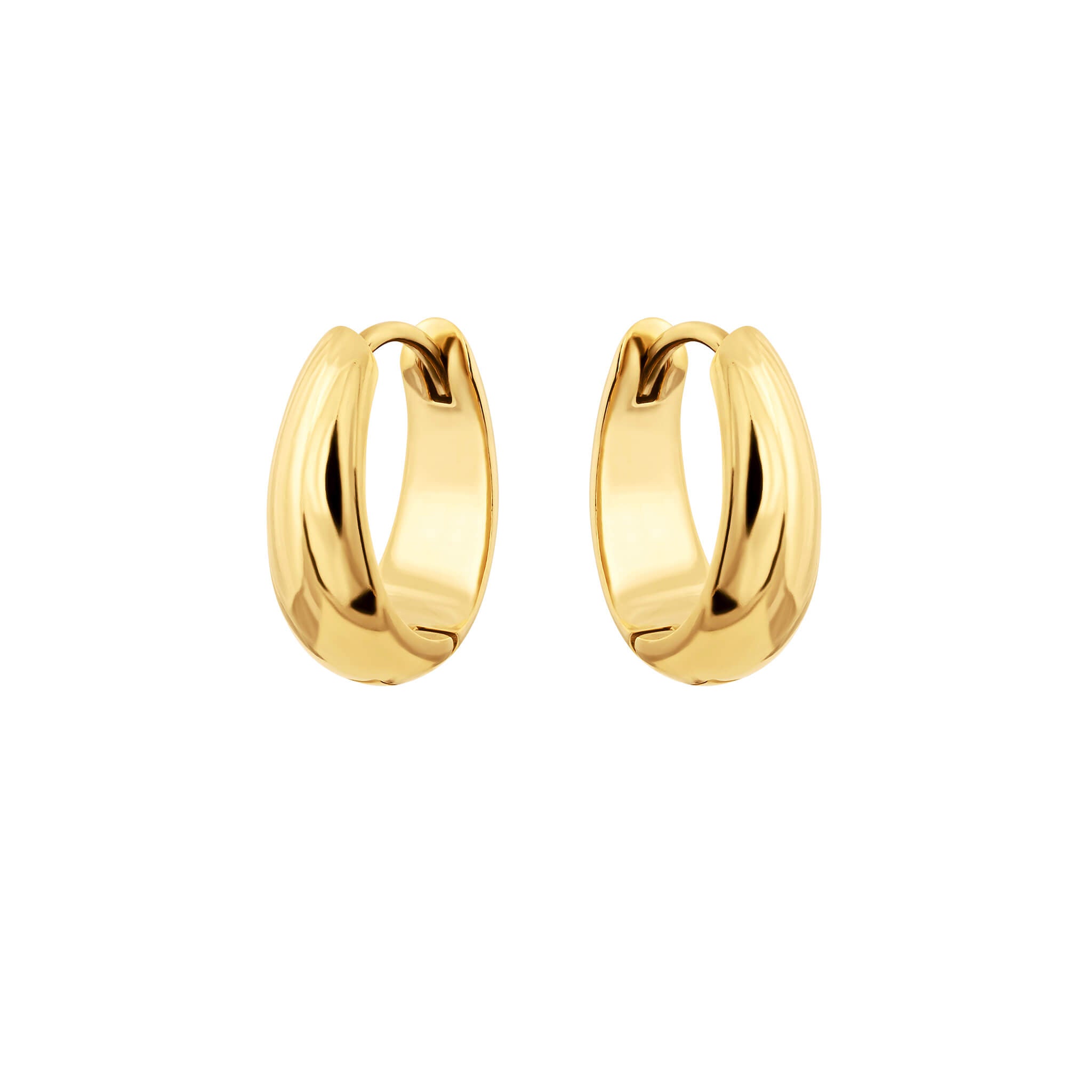 Splash hoops in gold finish with polished chunky hoop design.