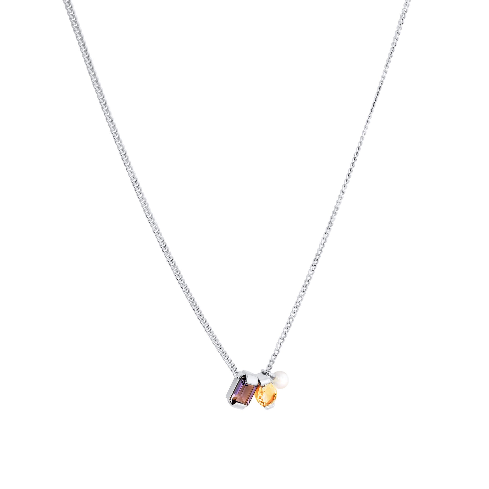 Product image of Ray necklace with amethyst, citrine and pearl in sterling silver