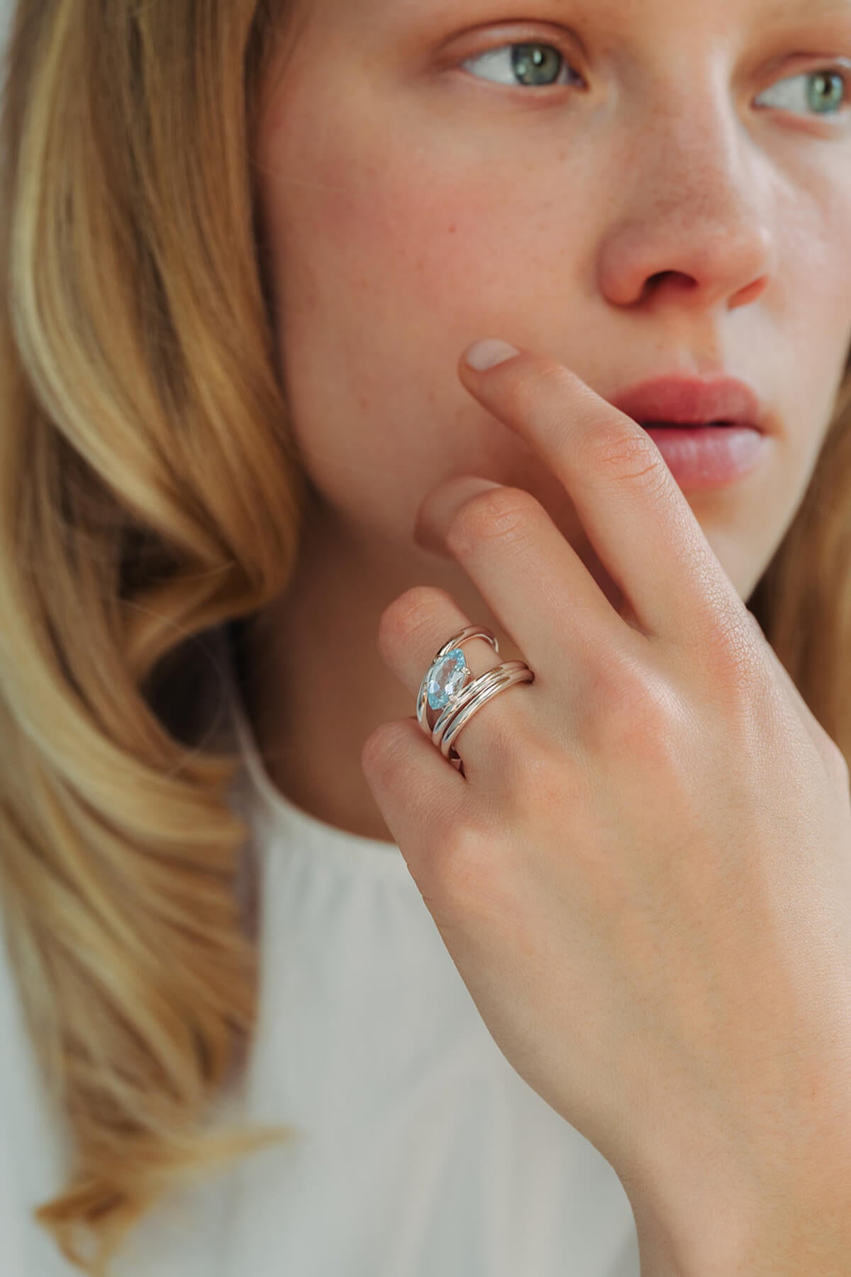 Twist ring with blue sky topaz