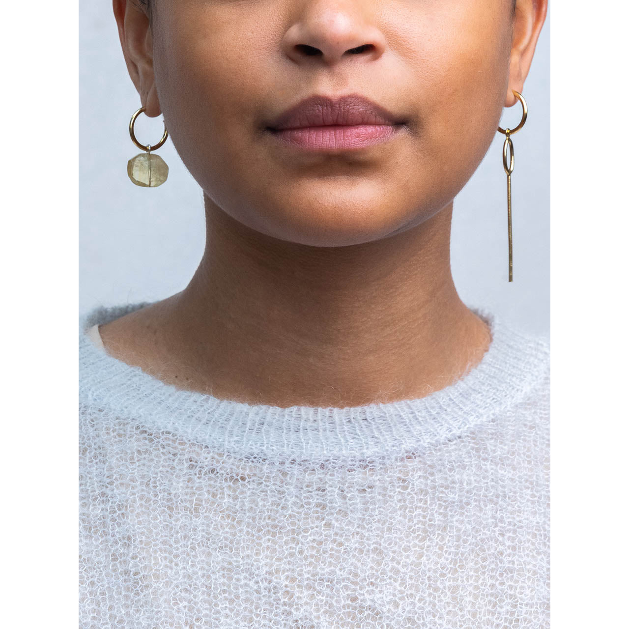 asymmetric citrine hoop earrings