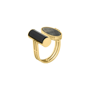 gold agate mother of pearl ring