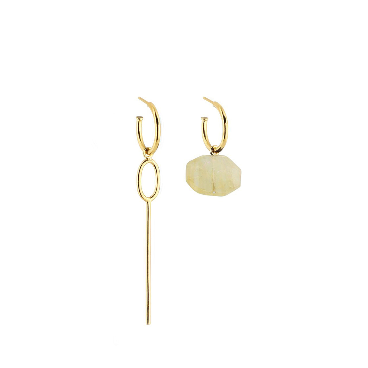 gold asymmetric citrine hoop earrings