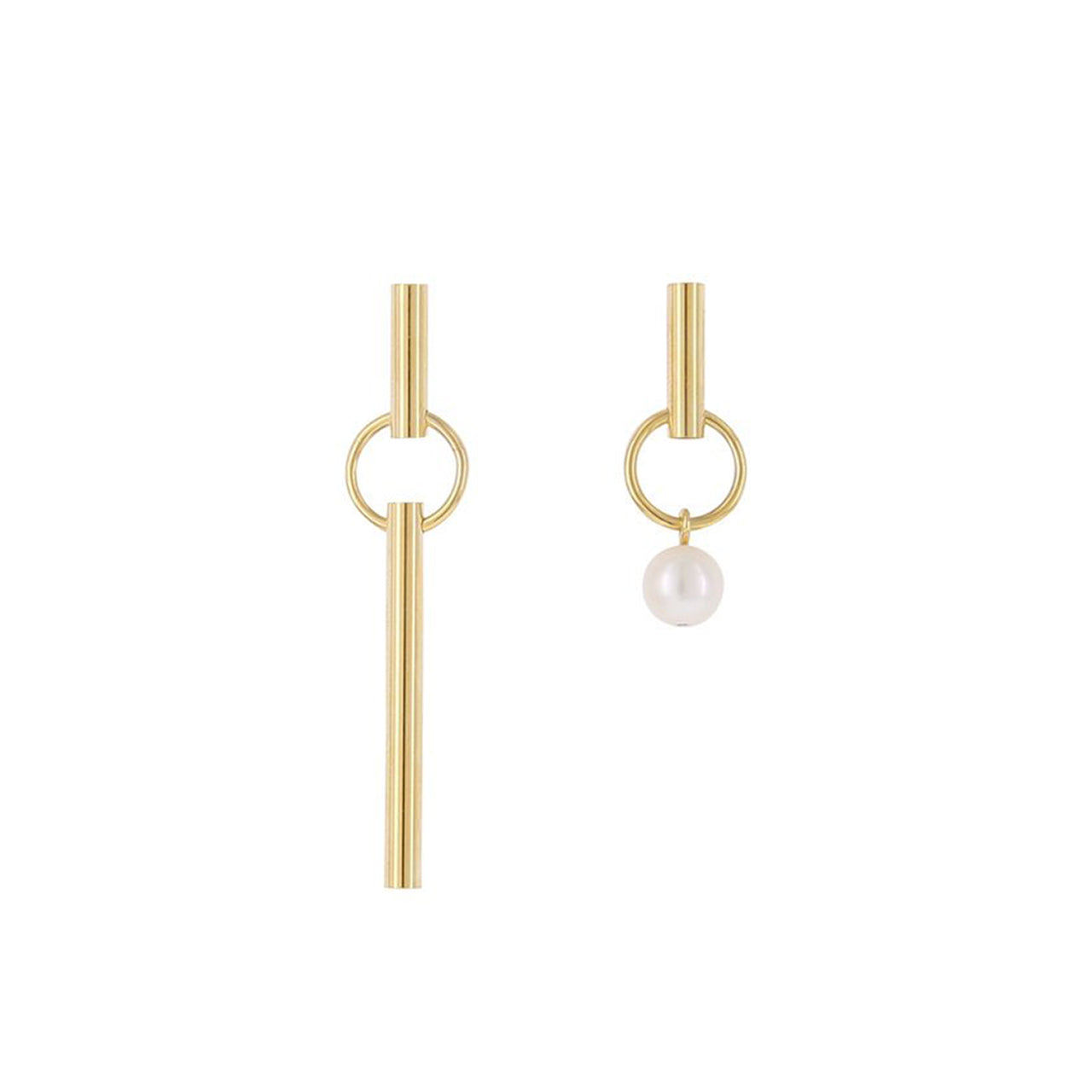 gold asymmetric pearl earrings