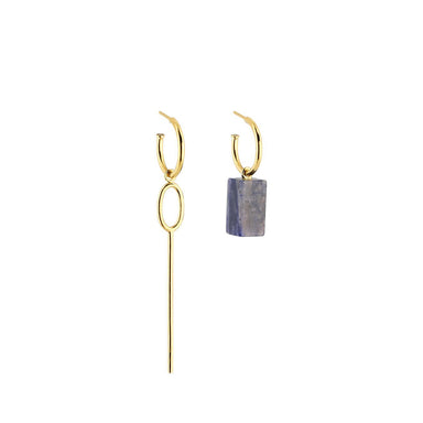 gold asymmetric sodalite hoop earrings