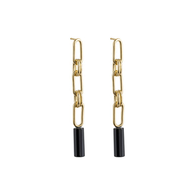 gold chain-link agate earrings