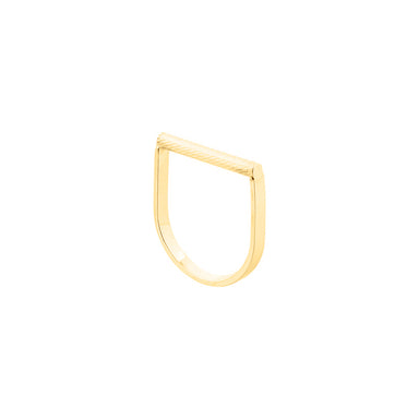 gold engraved round bar u-shape ring