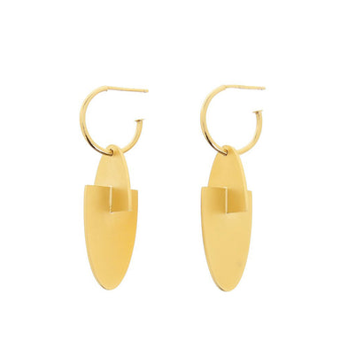 gold oval hoop pendant earrings