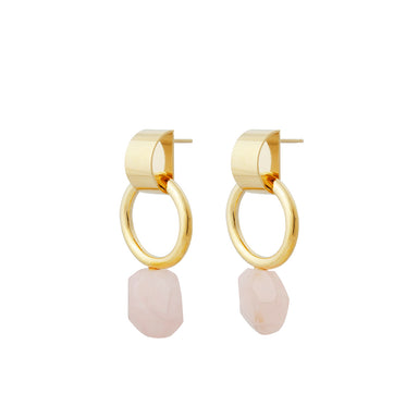 gold pink quartz statement earrings