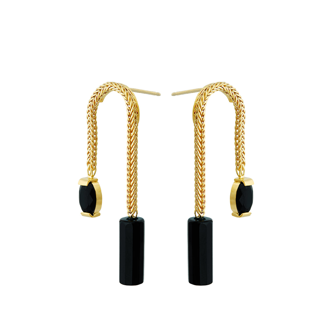 goldplated sans earrings with agate and onyx