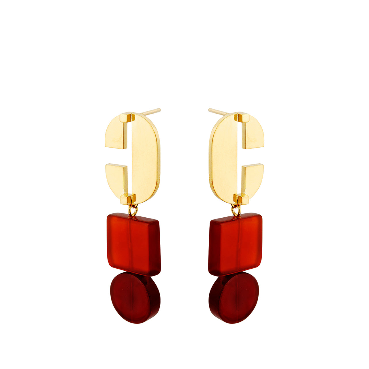 goldplated slab earrings with carnelian agate