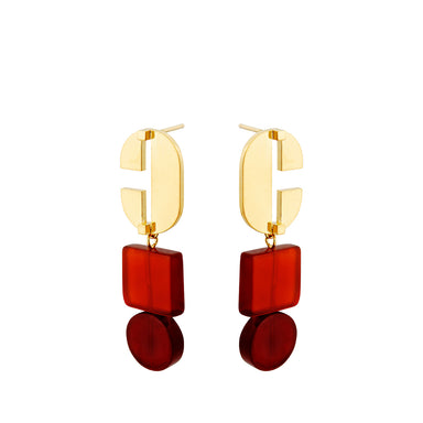 goldplated slab earrings with carnelian agate