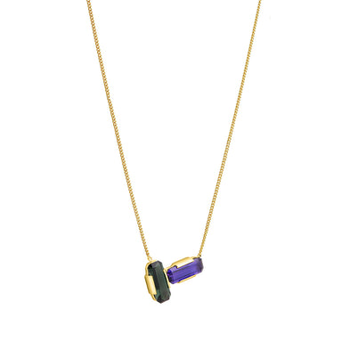 goldplated apex necklace with vintage purple and green stones