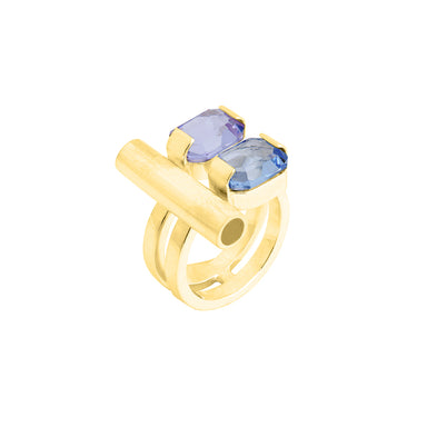 goldplated dash ring with vintage purple and blue stones