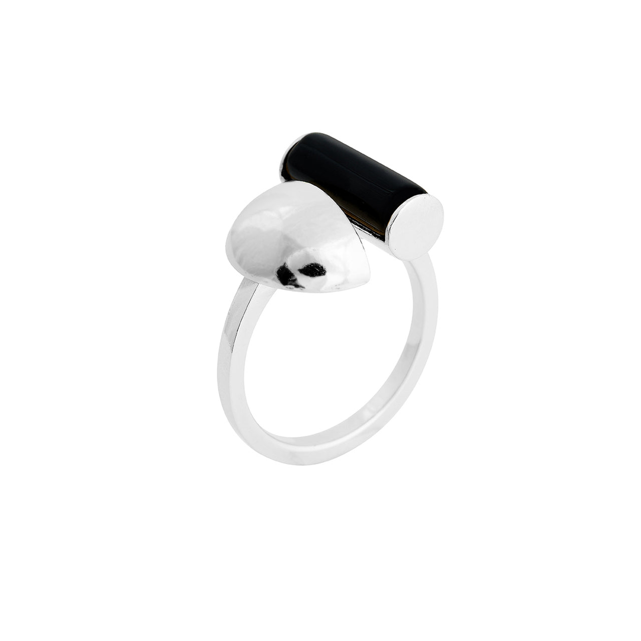silver aligned ring with onyx