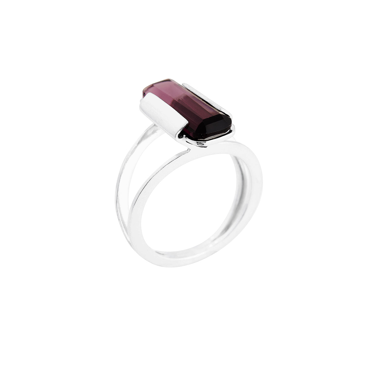 silver apex ring with vintage purple stone