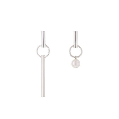 silver asymmetric pearl earrings