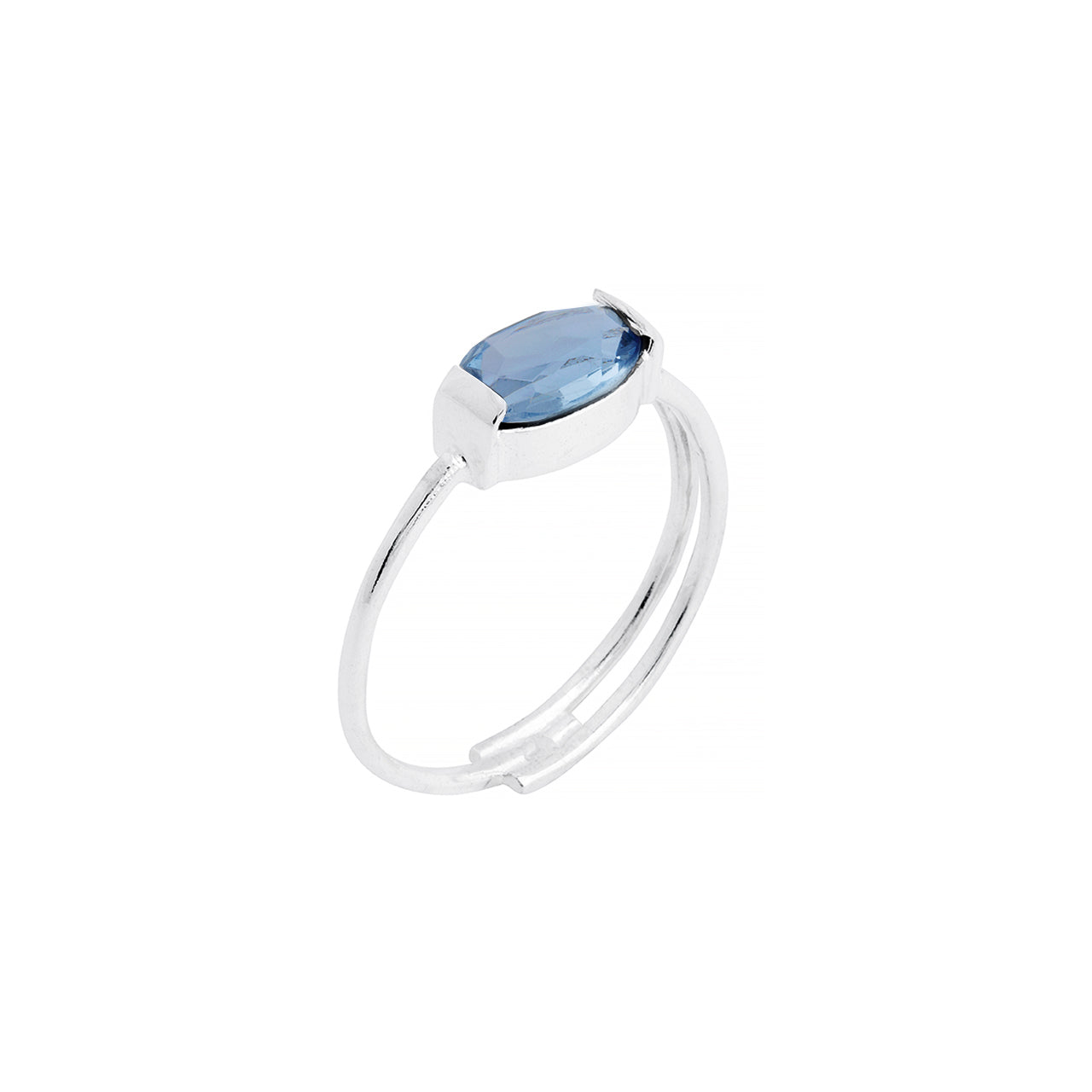 silver colon ring with vintage blue stone