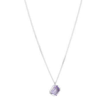 silver dash necklace with purple vintage stone