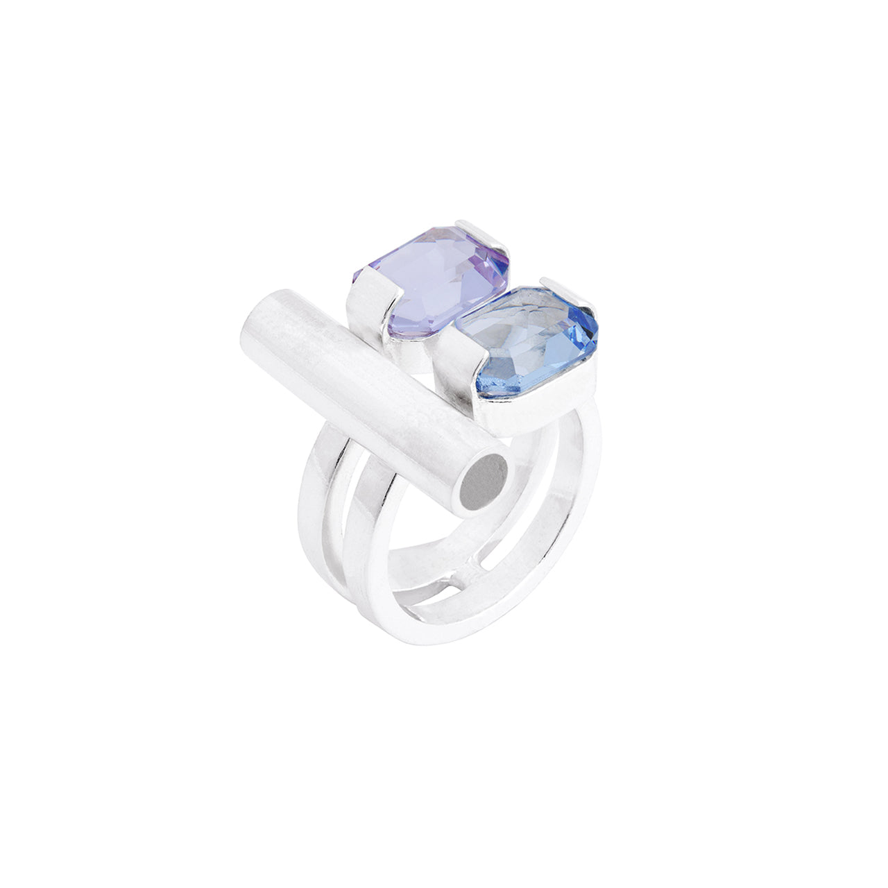 silver dash ring with vintage purple and blue stones