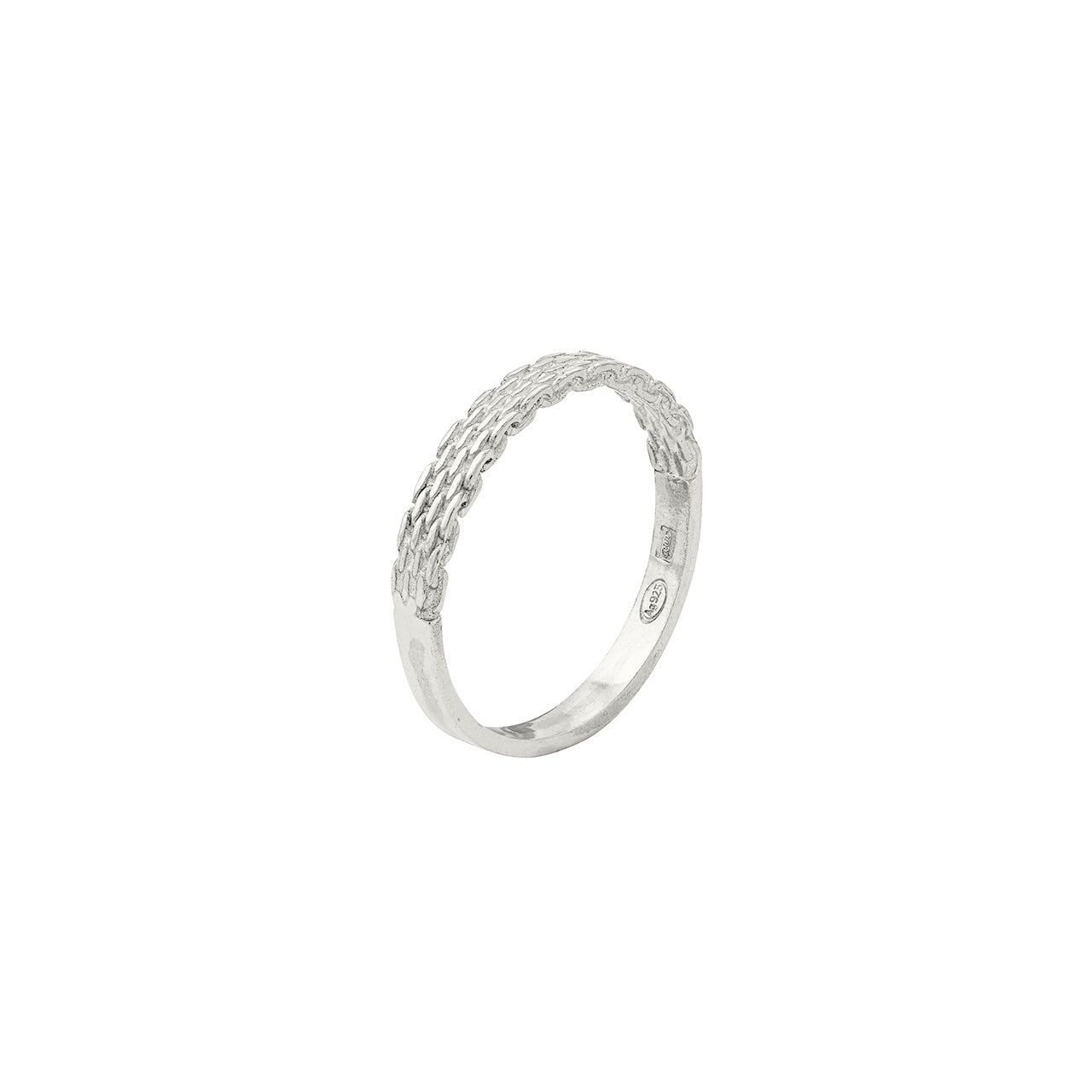 silver half textured ring