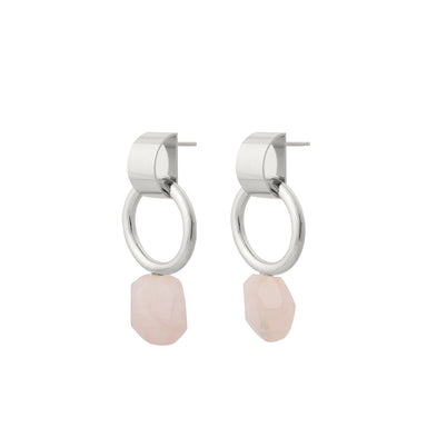 silver pink quartz statement earrings