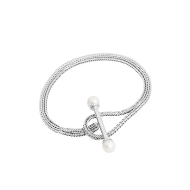 silver sans bracelet with t-lock and pearl