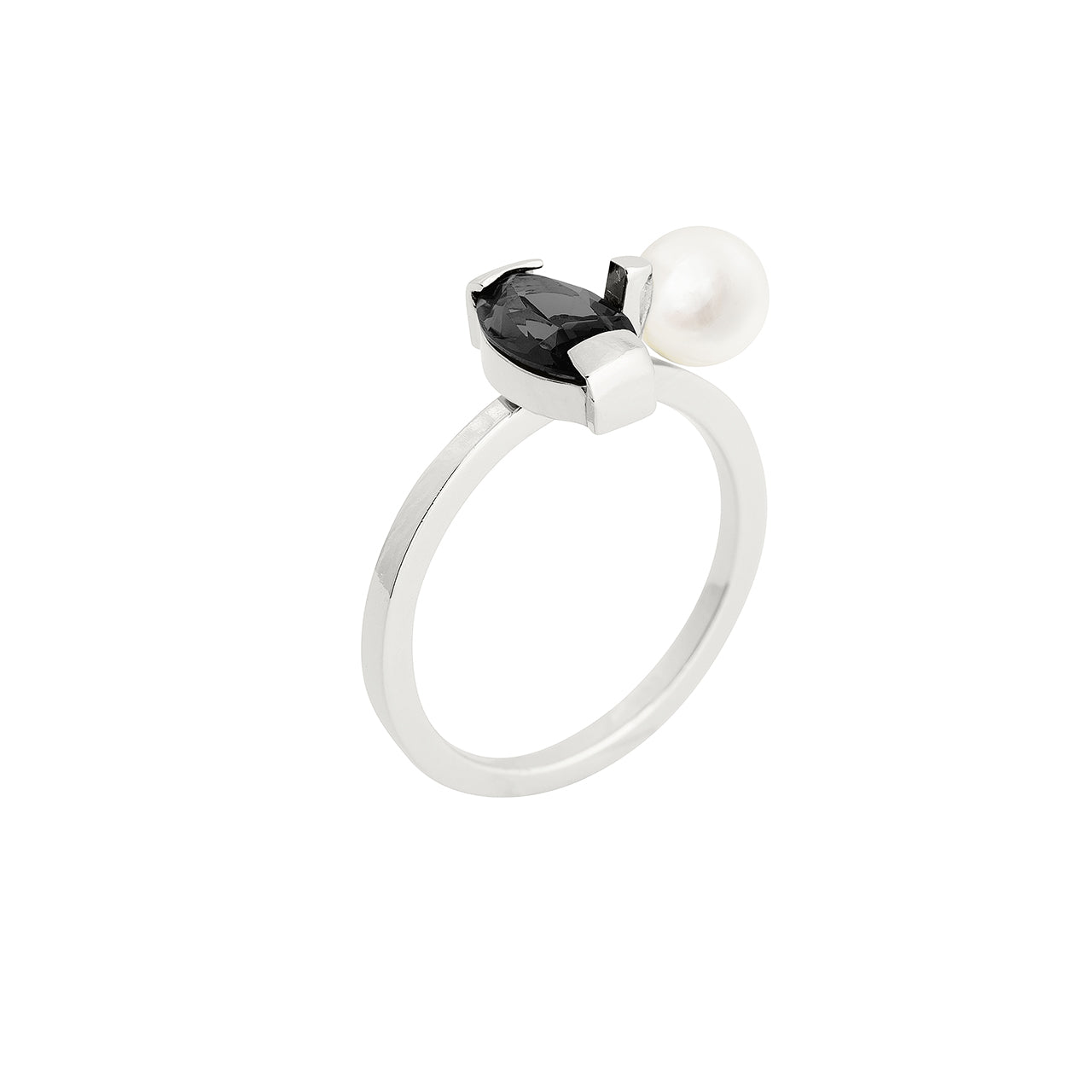 silver serif ring with onyx and pearl