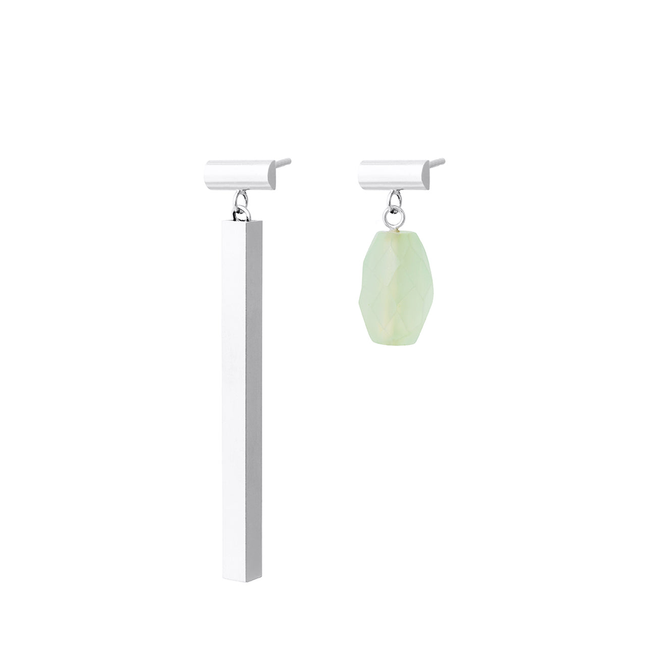 silver slash earrings with jade