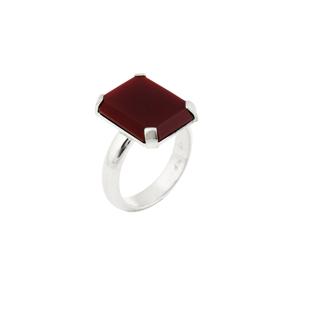 silver timeless emerald cut agate ring